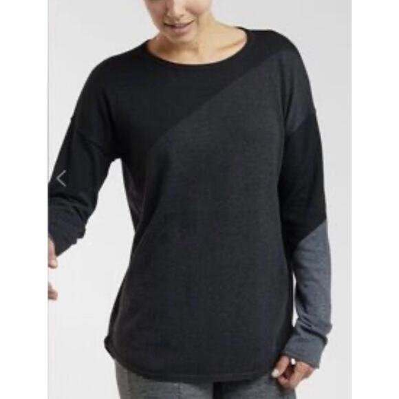 Smartwool Shirt Womens Medium Black Gray Colorblock Merino Wool Long Sleeve - Picture 1 of 11